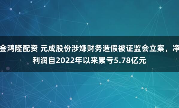 金鸿隆配资 元成股份涉嫌财务造假被证监会立案，净利润自2022年以来累亏5.78亿元