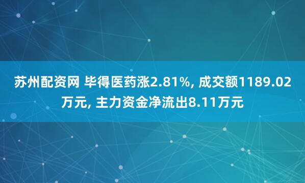 苏州配资网 毕得医药涨2.81%, 成交额1189.02万元, 主力资金净流出8.11万元